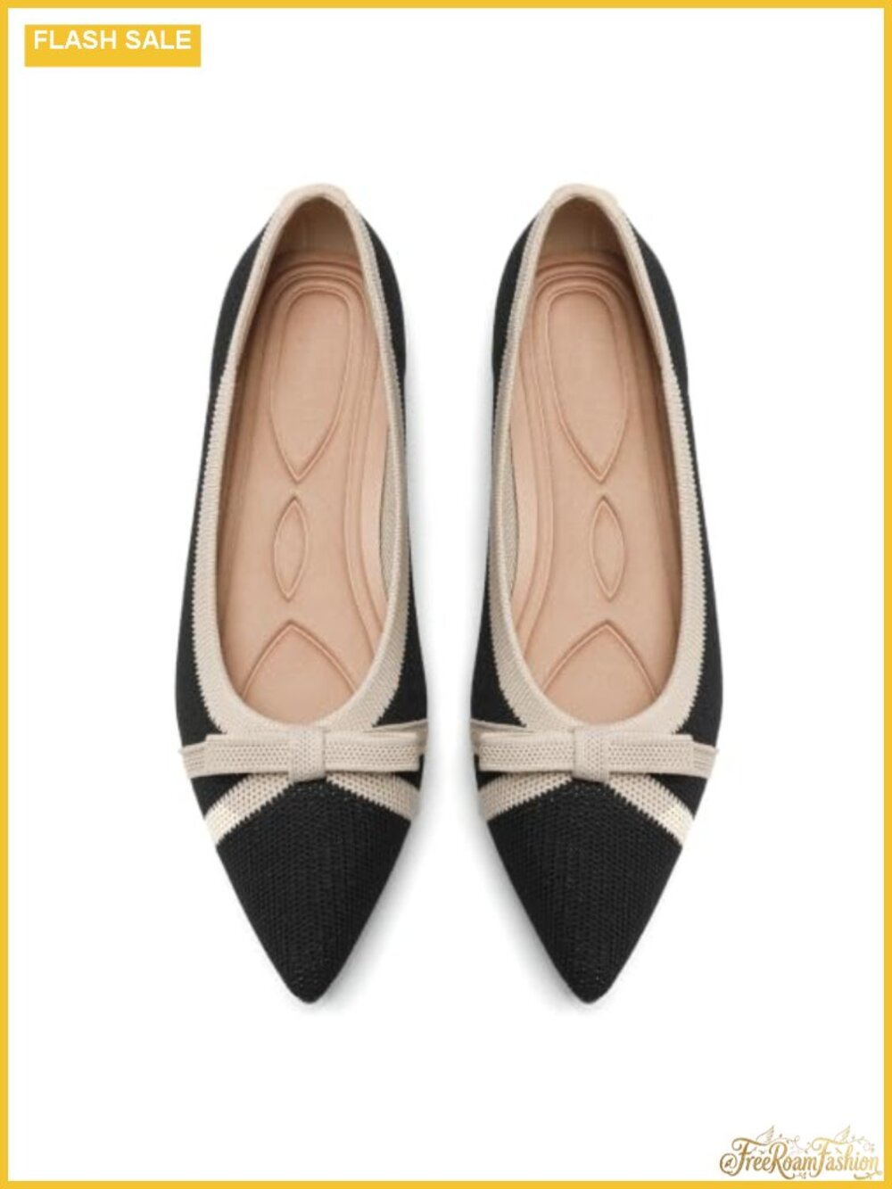Women's Pointed Toe Knit Foldable Ballet Flats with Arch Support